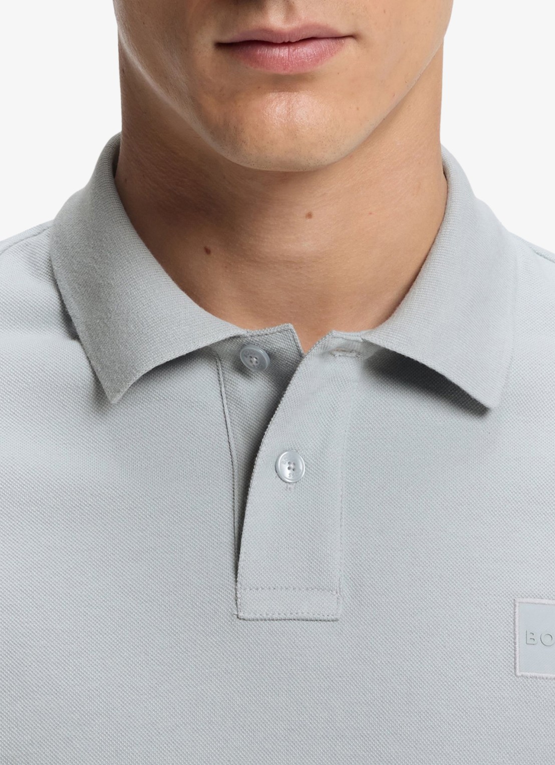 BOSS Slim-fit polo van stretchkatoen met logopatch - detail 2 open grey-084 / grijs