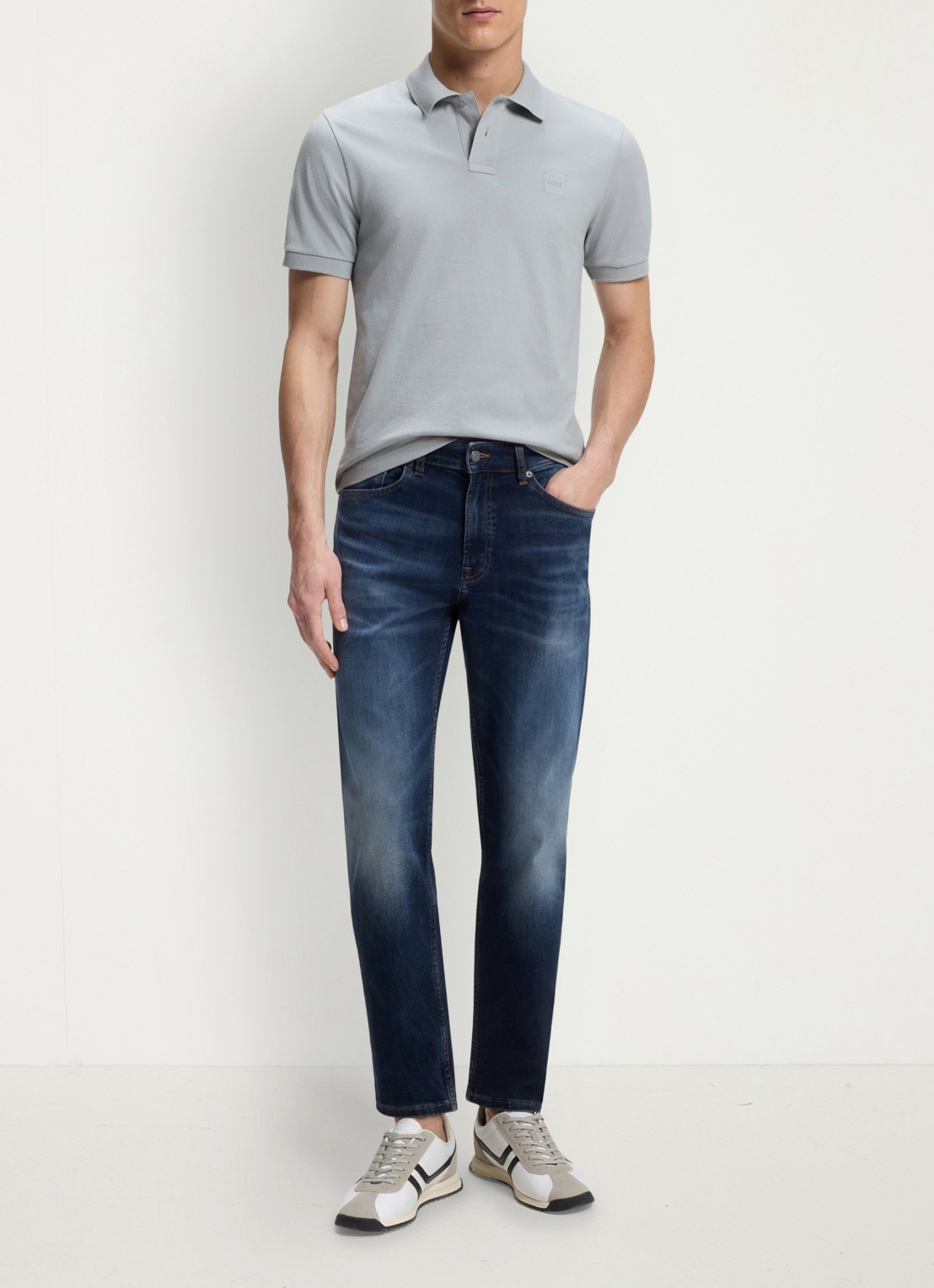 BOSS Slim-fit polo van stretchkatoen met logopatch - voorkant 4 open grey-084 / grijs