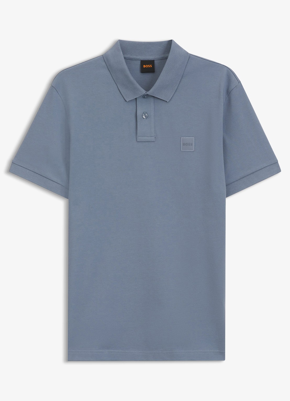 BOSS Slim-fit polo van stretchkatoen met logopatch - voorkant medium blue-424 / blauw