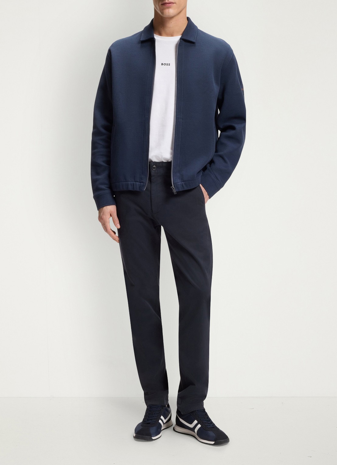 BOSS Slim-fit satijnen chino van stretchkatoen - voorkant 3 dark blue-404 / blauw