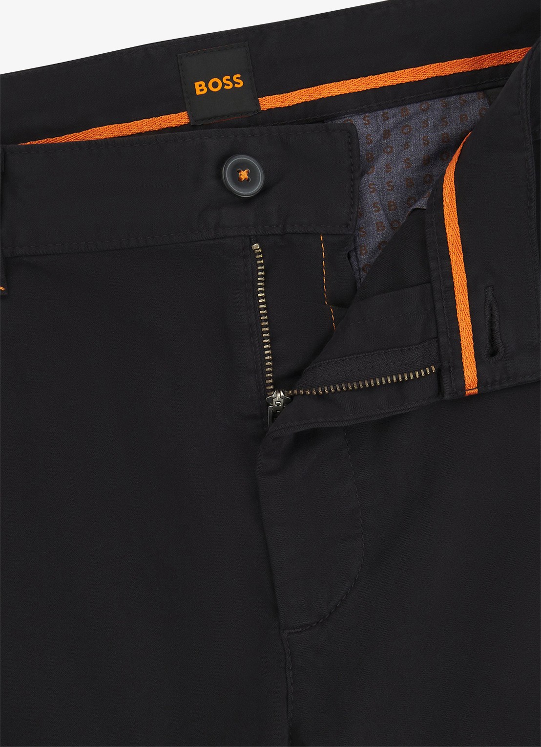 BOSS Slim-fit satijnen chino van stretchkatoen - detail 5 black-001 / zwart