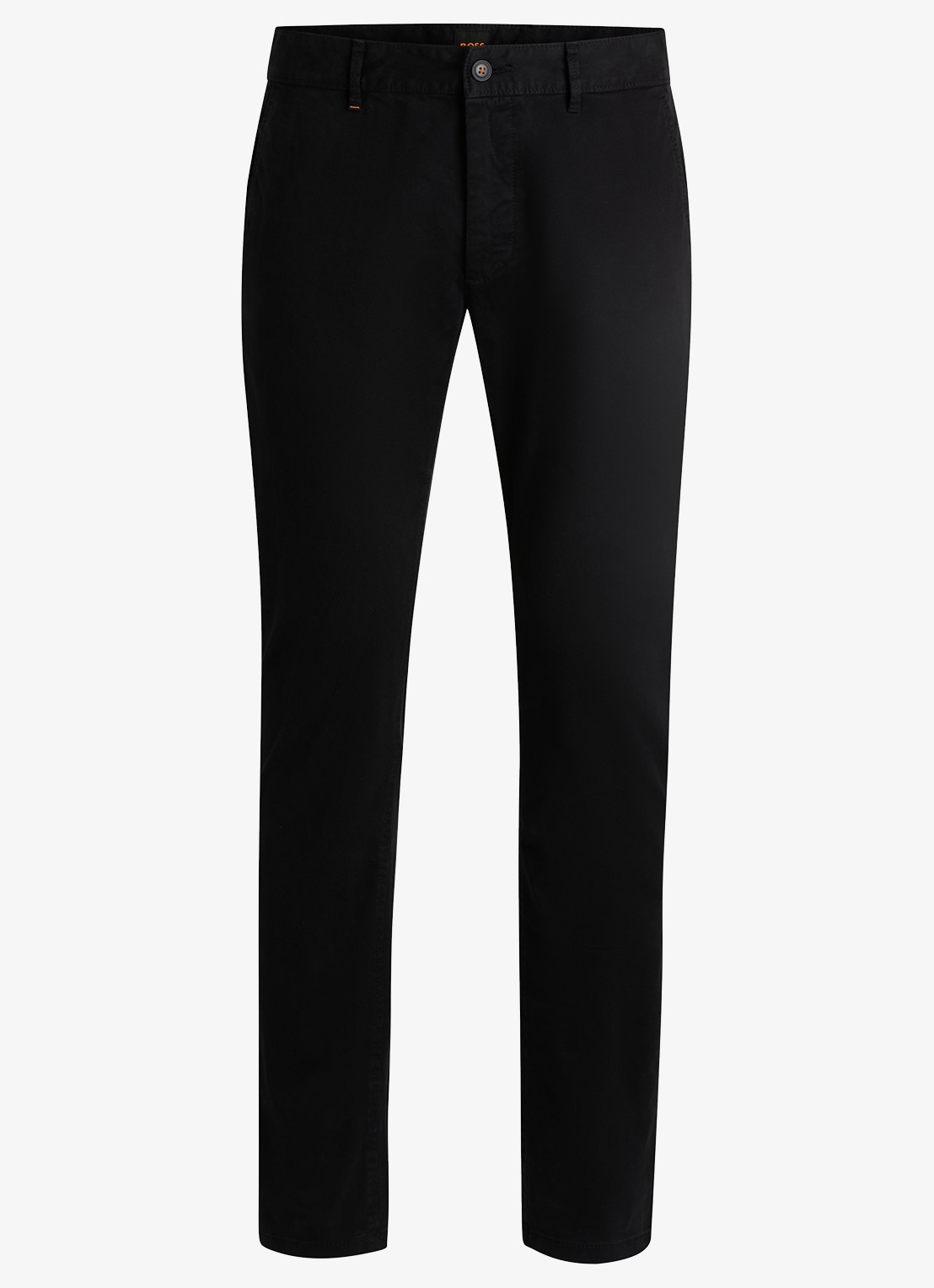 BOSS Slim-fit satijnen chino van stretchkatoen - voorkant black-001 / zwart