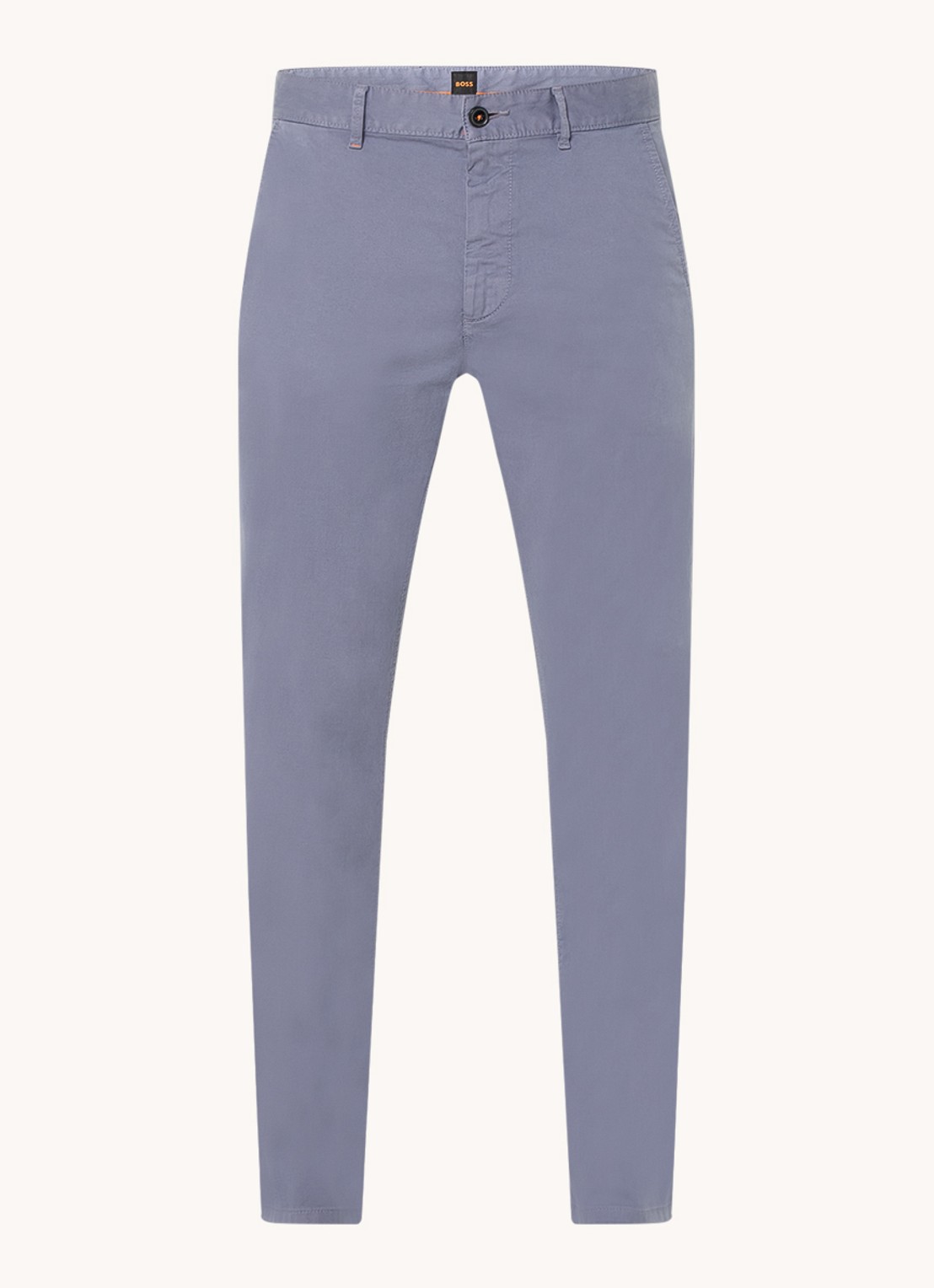 BOSS Slim-fit satijnen chino van stretchkatoen - voorkant navy-415 / blauw