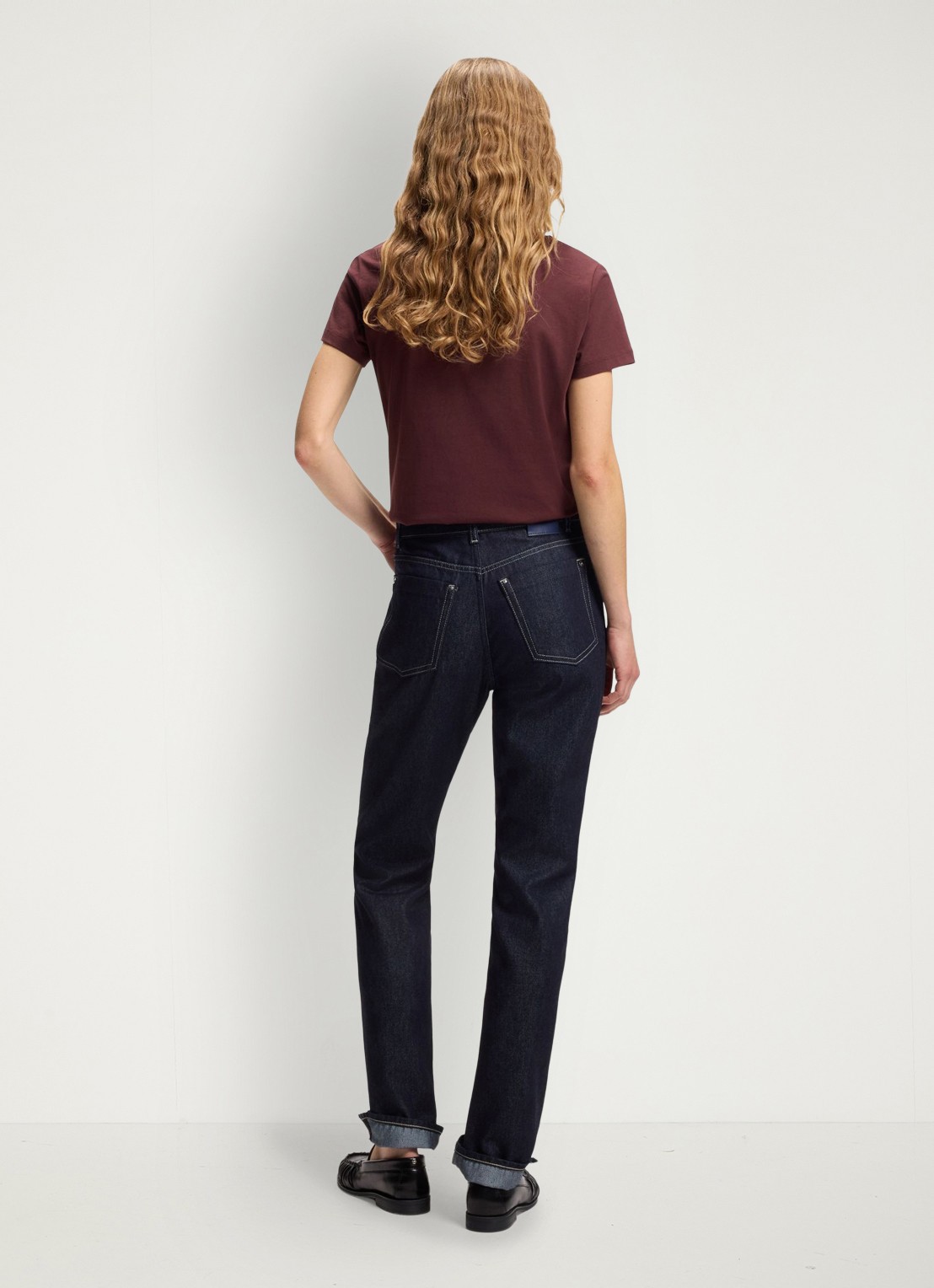 BOSS Slim-fit T-shirt van katoen met logostiksel - achterkant 5 roodbruin