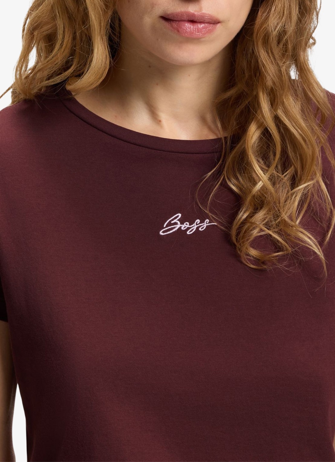 BOSS Slim-fit T-shirt van katoen met logostiksel - detail 2 roodbruin