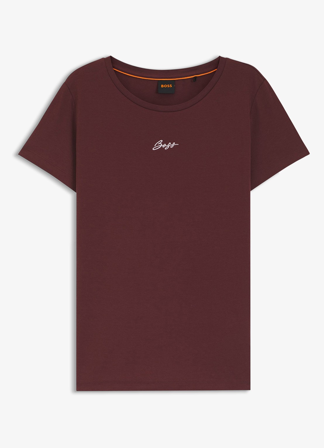 BOSS Slim-fit T-shirt van katoen met logostiksel - voorkant 3 roodbruin