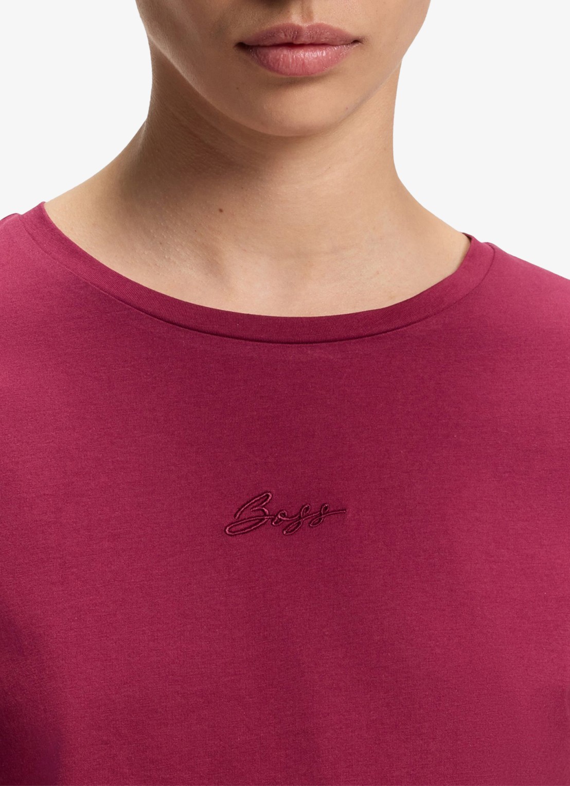 BOSS Slim-fit T-shirt van katoen met logostiksel - detail 3 rood