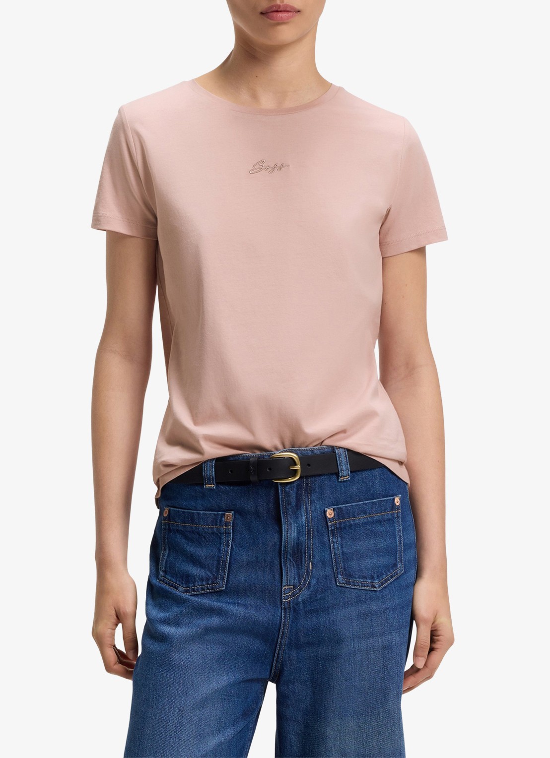BOSS Slim-fit T-shirt van katoen met logostiksel - detail 4 roze