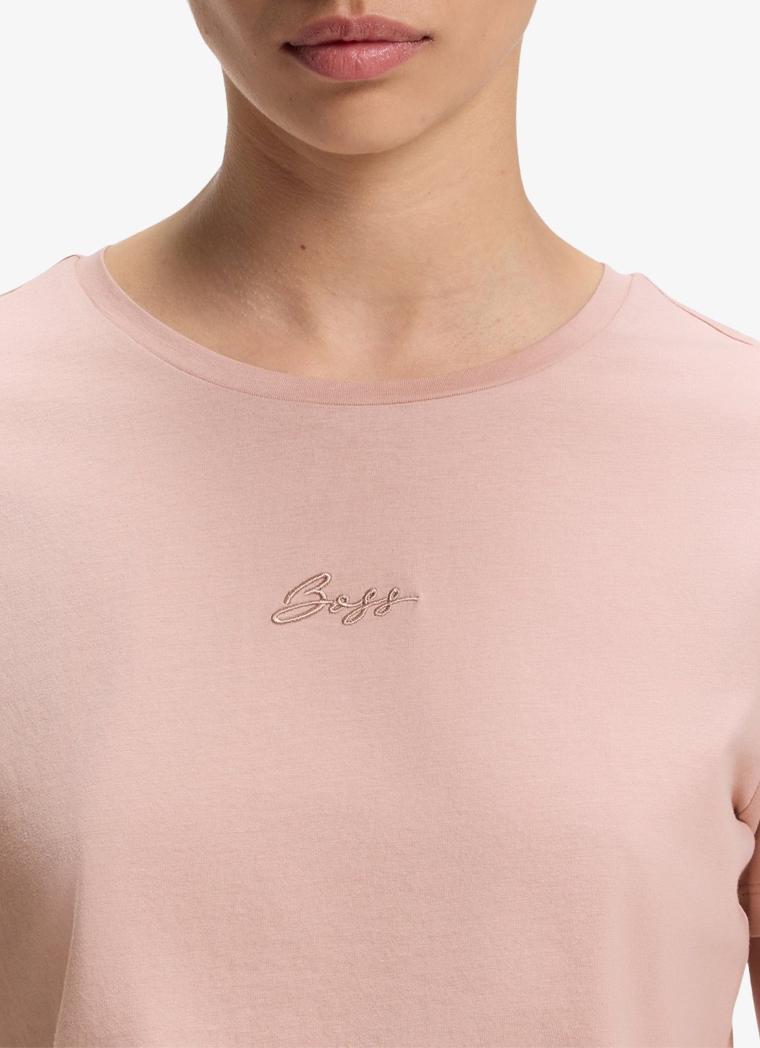 BOSS Slim-fit T-shirt van katoen met logostiksel - detail 5 roze