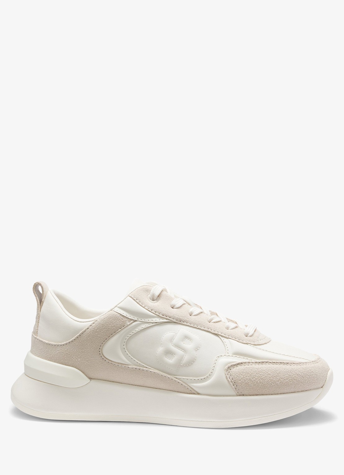 BOSS Sneaker met details van suède en logo - voorkant gebroken wit