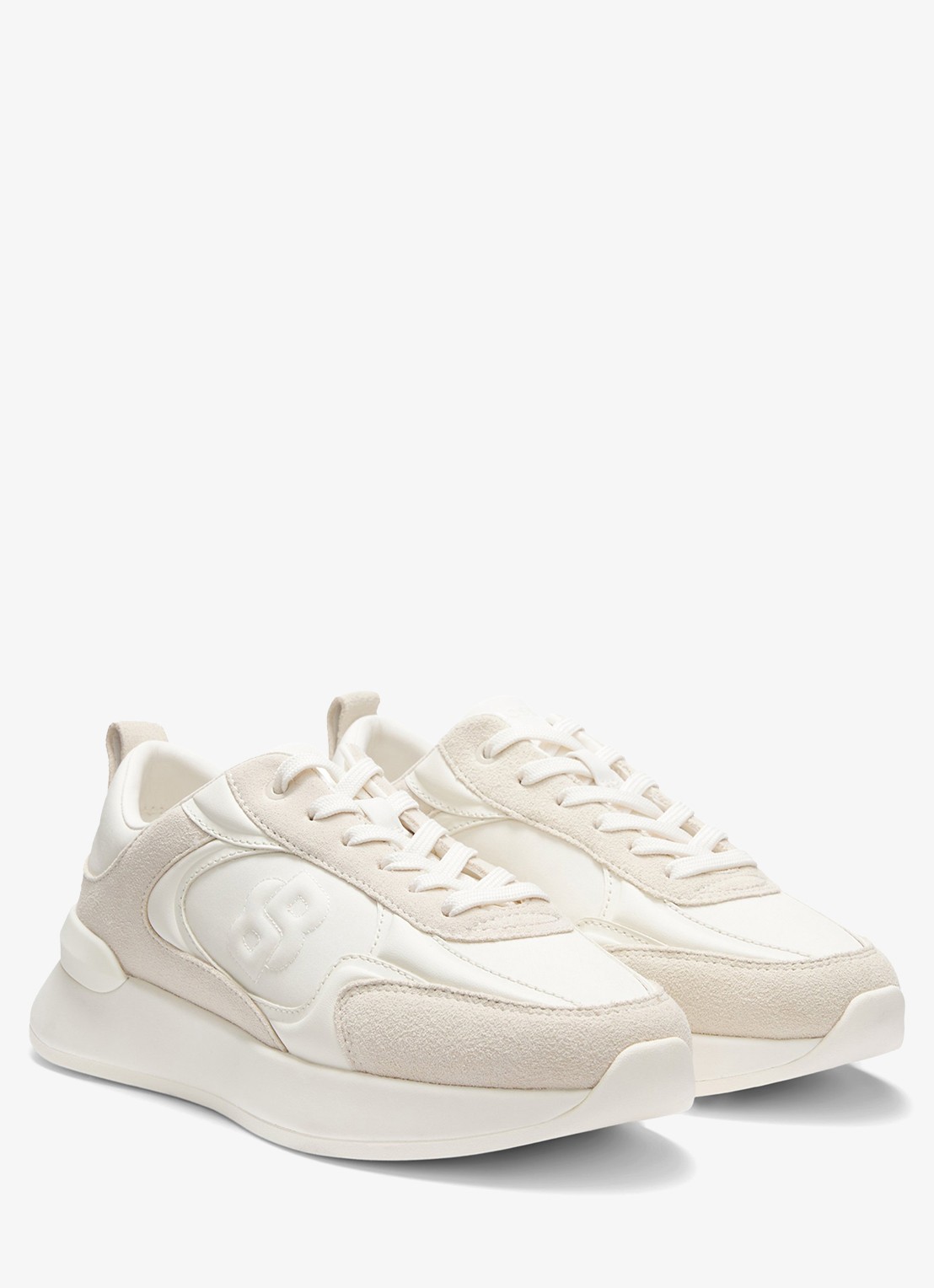 BOSS Sneaker met details van suède en logo - voorkant 2 gebroken wit
