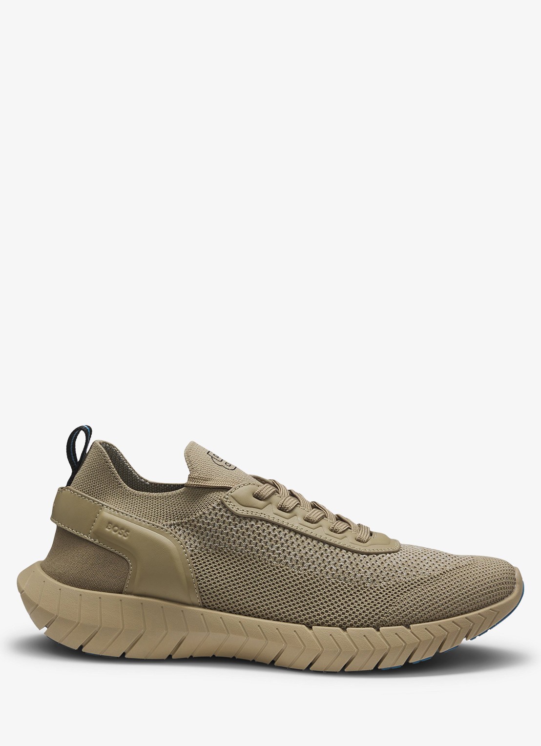 BOSS Sneaker met gebreid bovenwerk en logo - voorkant beige