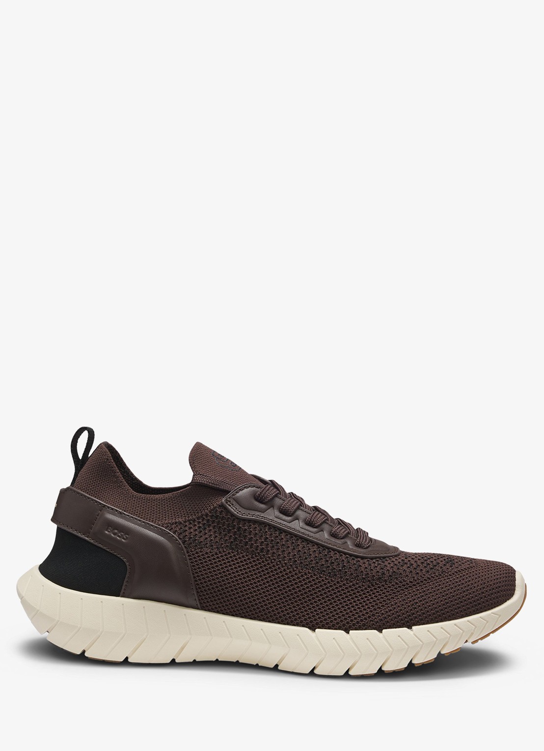 BOSS Sneaker met gebreid bovenwerk en logo - voorkant 3 donkerbruin