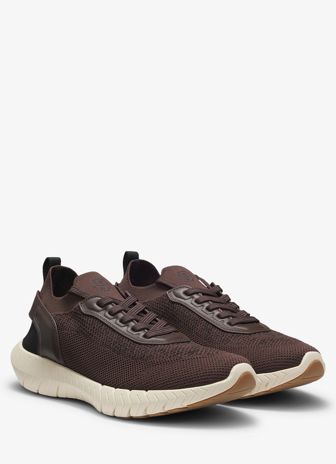 BOSS Sneaker met gebreid bovenwerk en logo - voorkant 4 donkerbruin