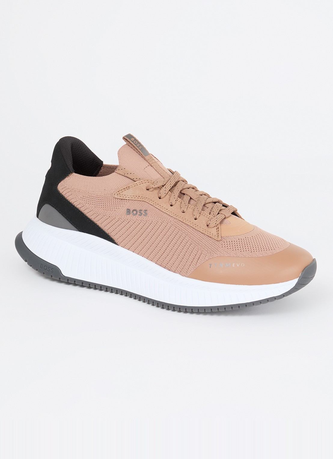 BOSS Sneaker met gebreid bovenwerk en suède details - voorkant 5 camel
