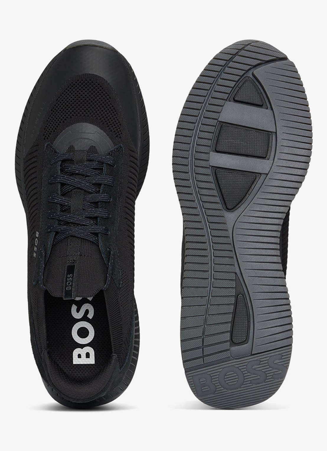 BOSS Sneaker met gebreid bovenwerk en suède details - detail 5 zwart