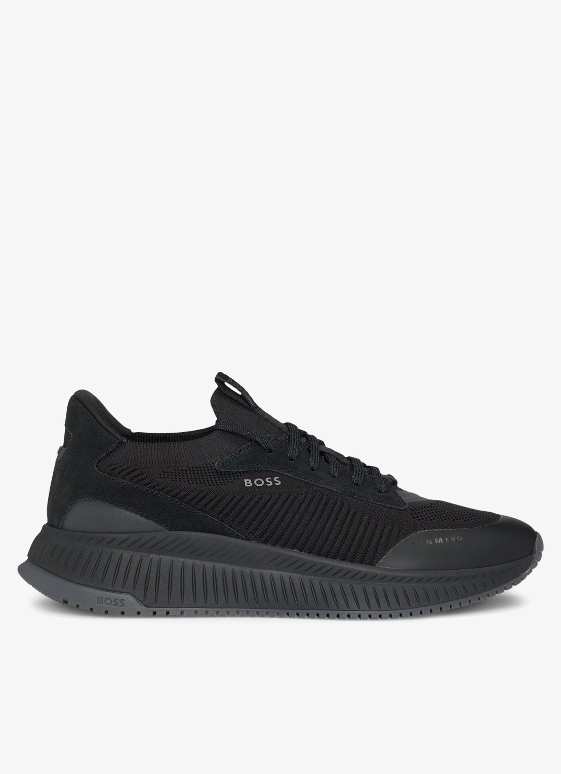 BOSS Sneaker met gebreid bovenwerk en suède details - voorkant zwart