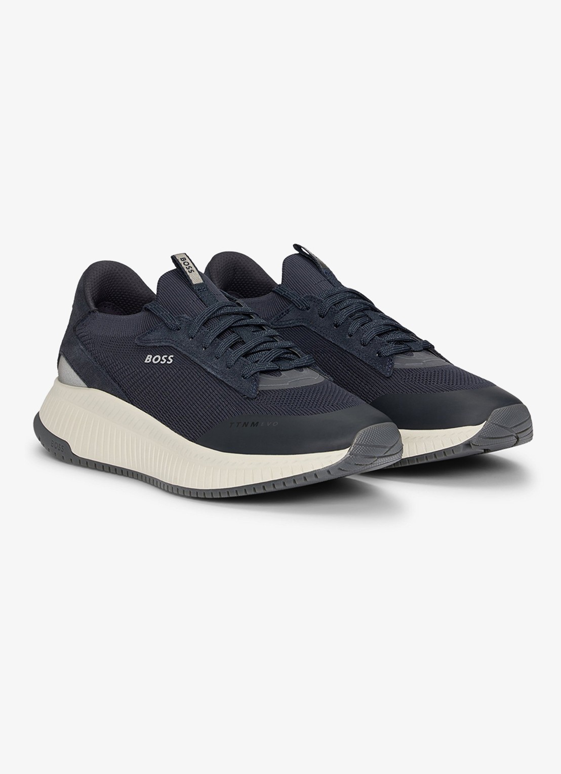 BOSS Sneaker met gebreid bovenwerk en suède details - detail indigo