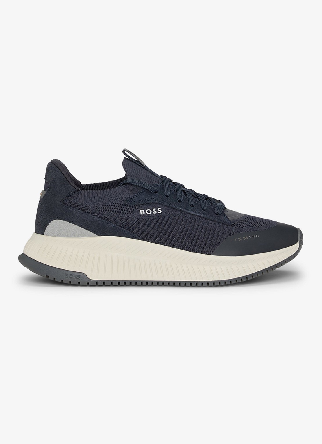 BOSS Sneaker met gebreid bovenwerk en suède details - voorkant 4 indigo