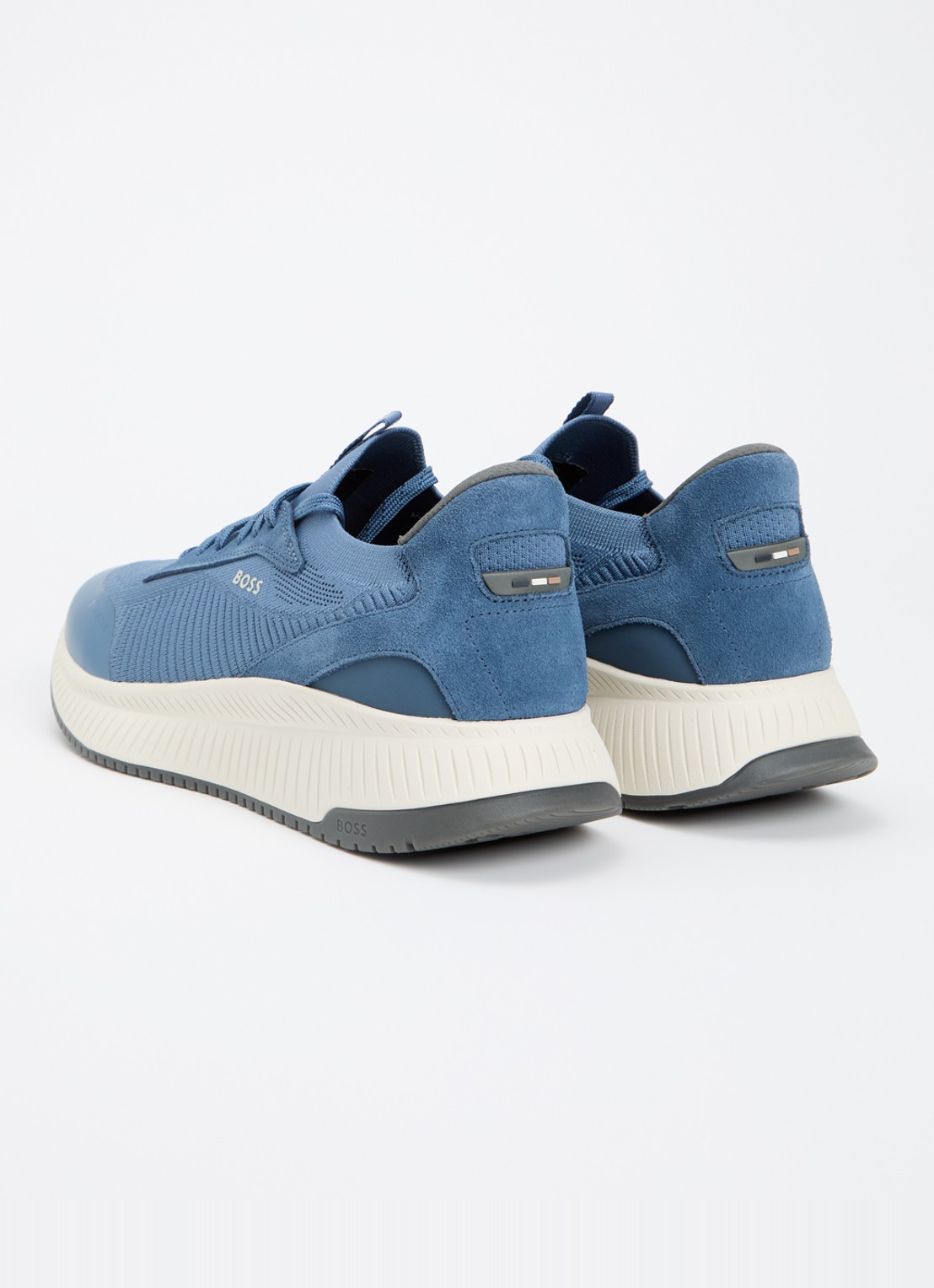 BOSS Sneaker met gebreid bovenwerk en suède details - achterkant petrol