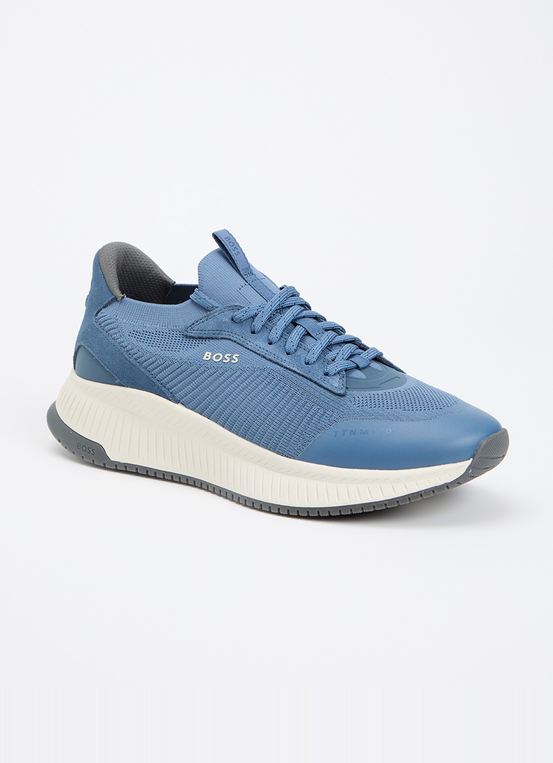 BOSS Sneaker met gebreid bovenwerk en suède details - voorkant 5 petrol