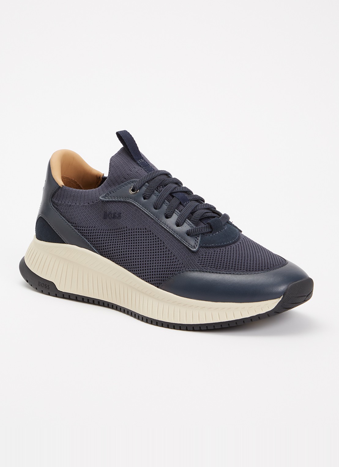 BOSS Sneaker met gebreid bovenwerk - voorkant donkerblauw