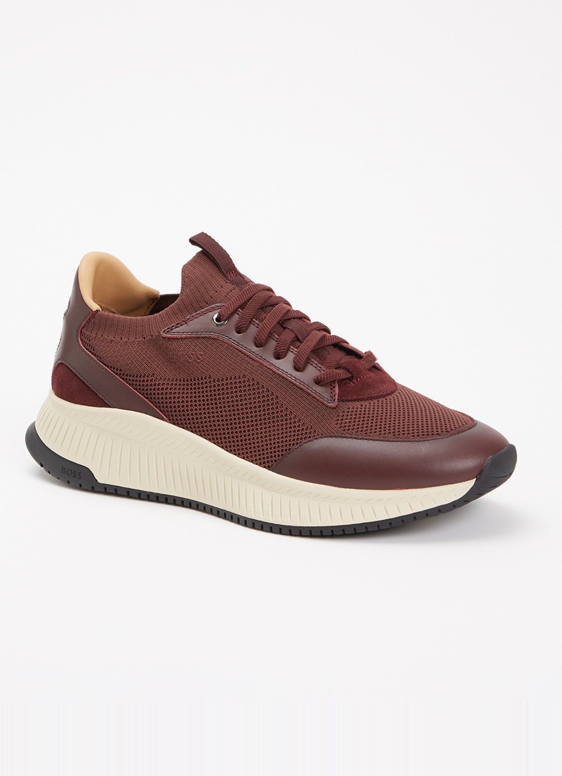 BOSS Sneaker met gebreid bovenwerk - voorkant donkerrood