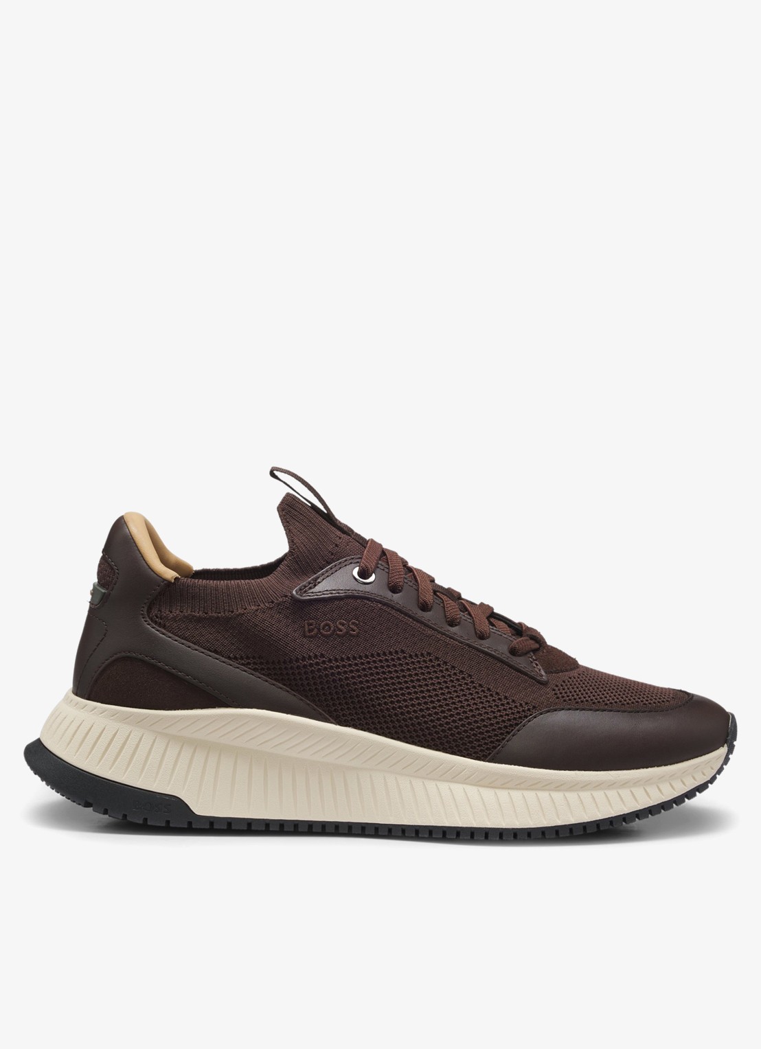 BOSS Sneaker met gebreid bovenwerk - voorkant 4 donkerbruin