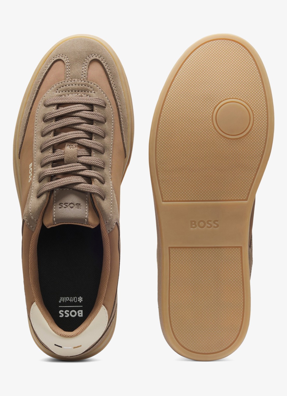 BOSS Sneaker met suède details en logo - detail 2 beige