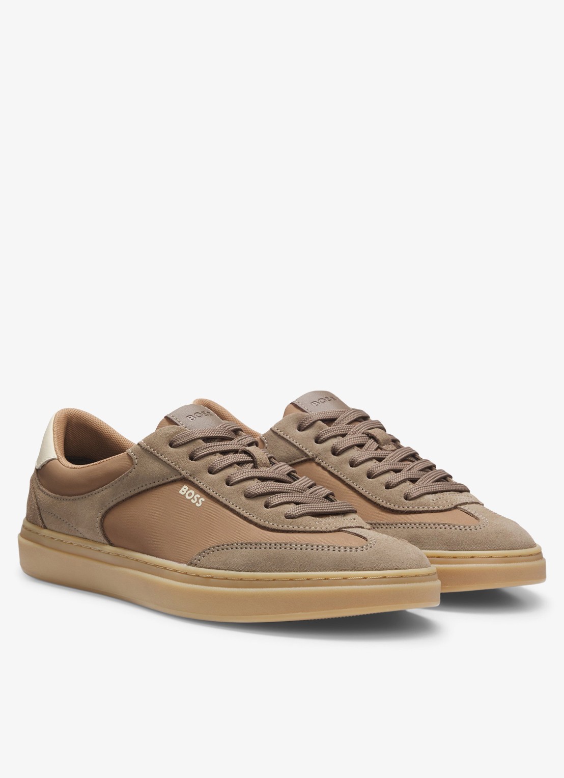 BOSS Sneaker met suède details en logo - voorkant 3 beige