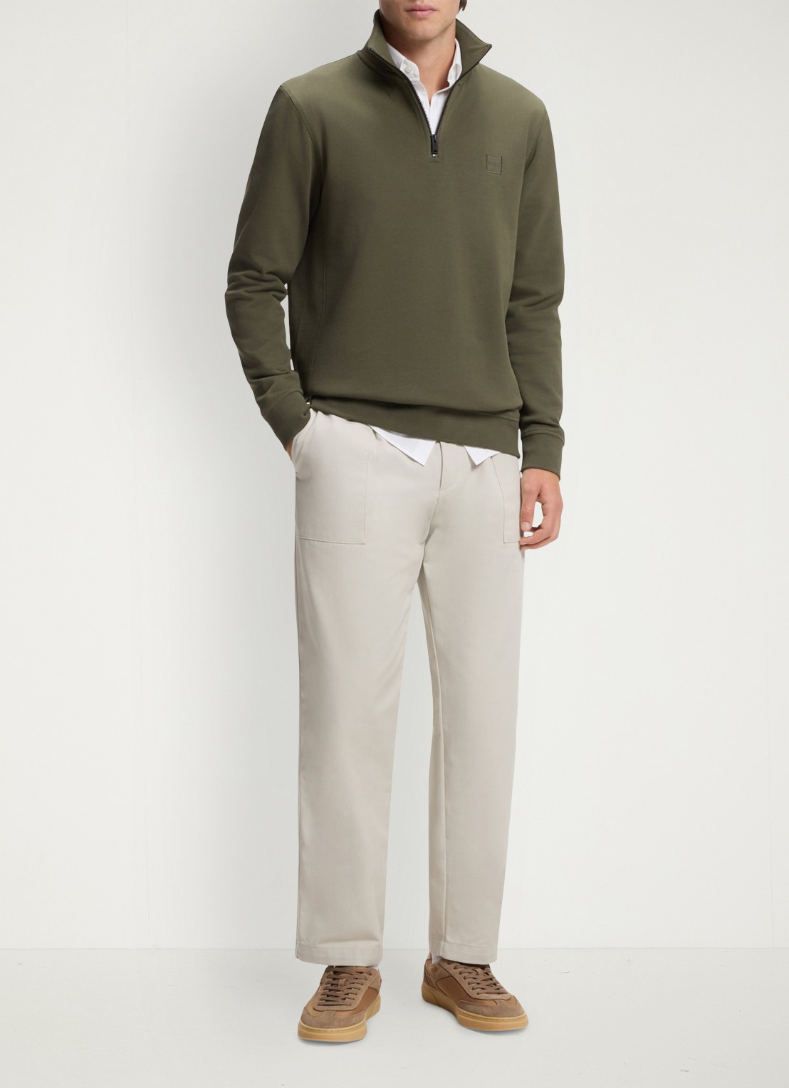 BOSS Sneaker met suède details en logo - voorkant 4 beige