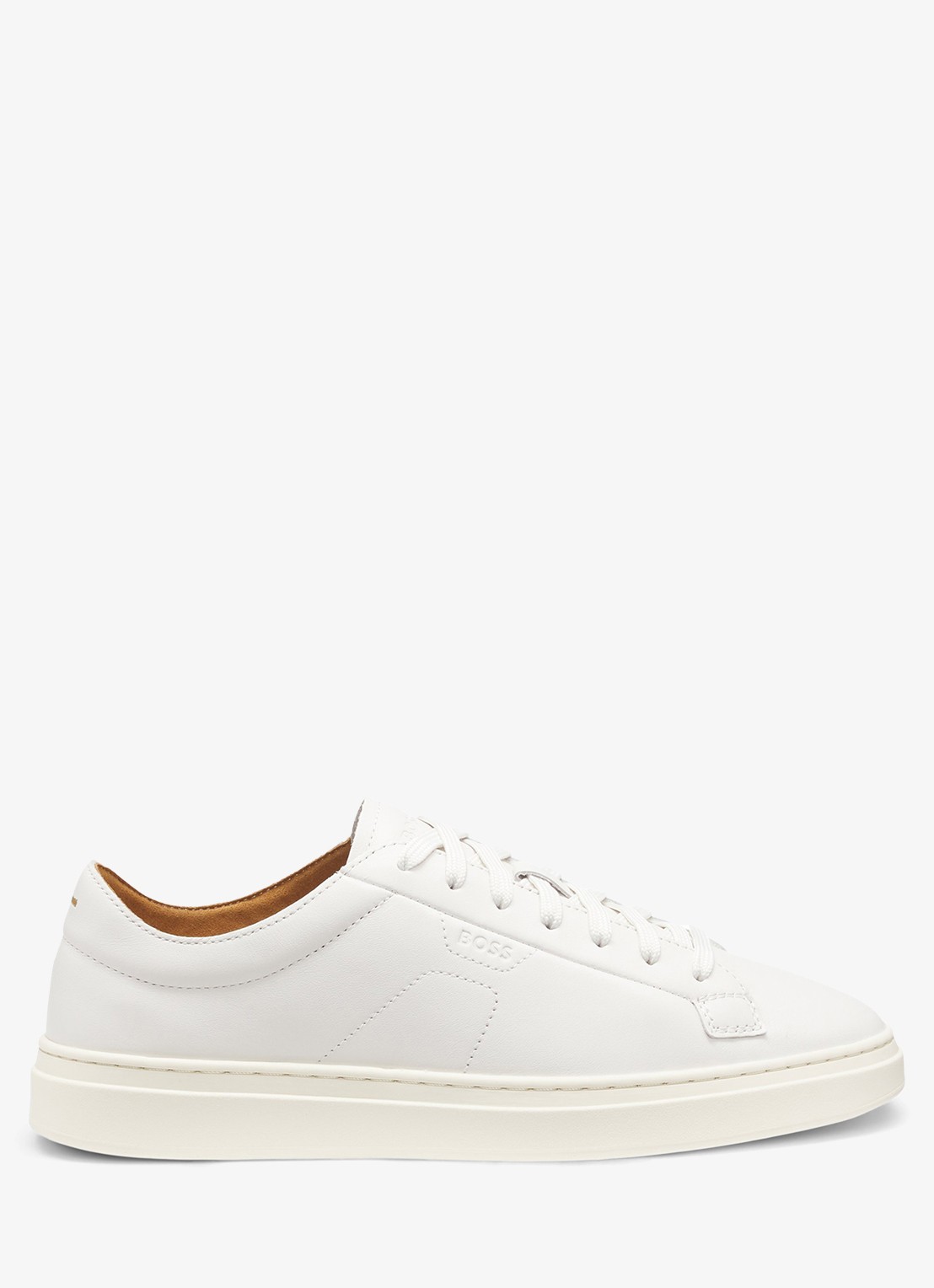 BOSS Sneaker van leer met logo  - voorkant gebroken wit