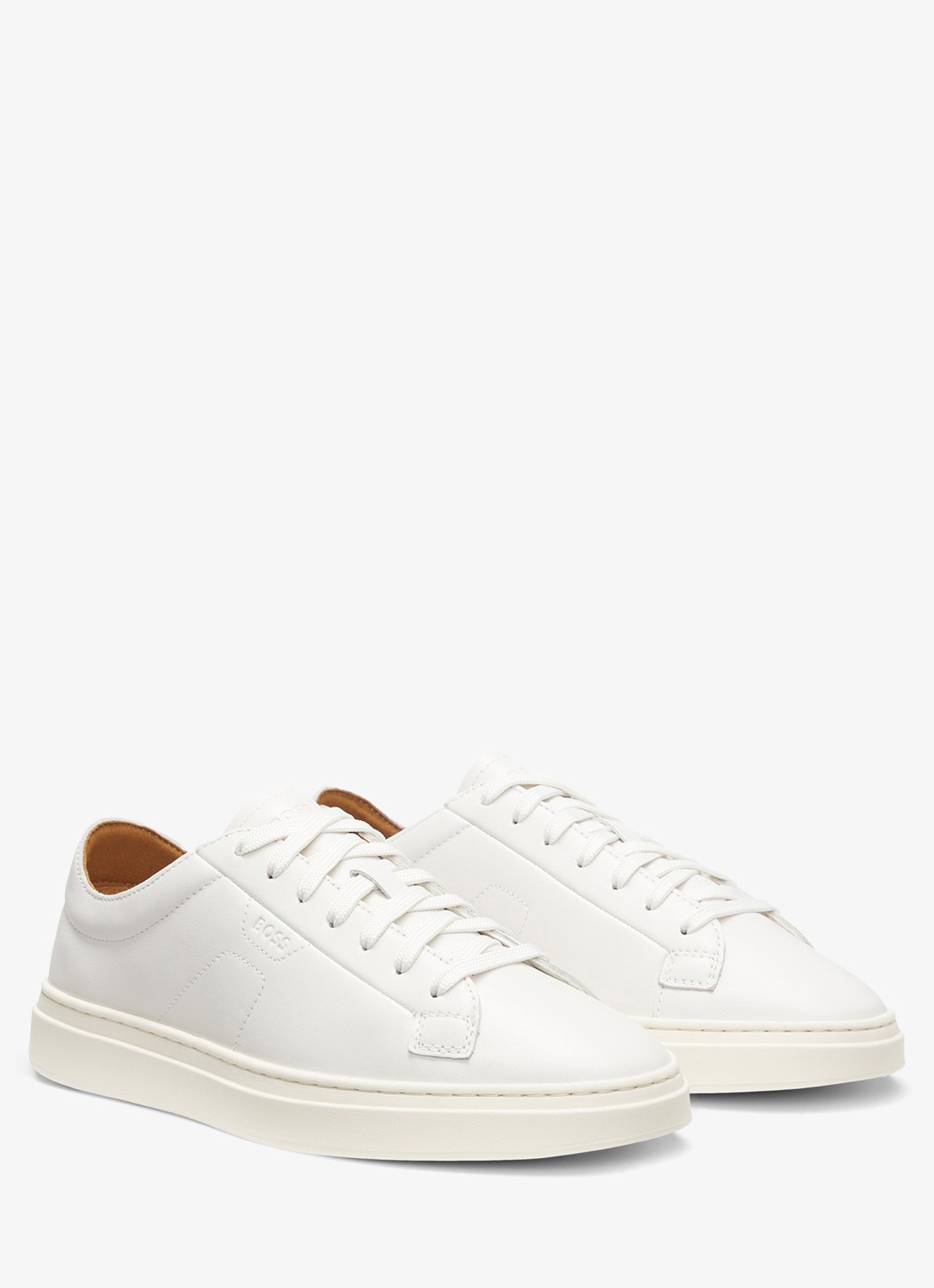 BOSS Sneaker van leer met logo  - voorkant 2 gebroken wit