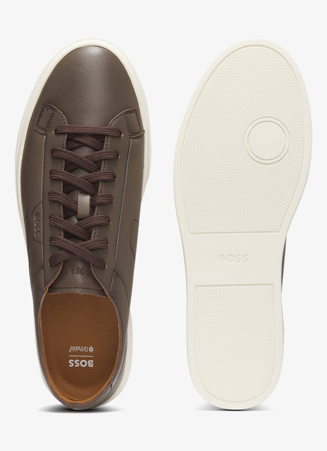 BOSS Sneaker van leer met logo  - detail 4 donkerbruin