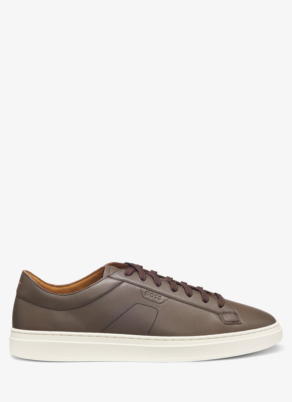 BOSS Sneaker van leer met logo  - voorkant donkerbruin