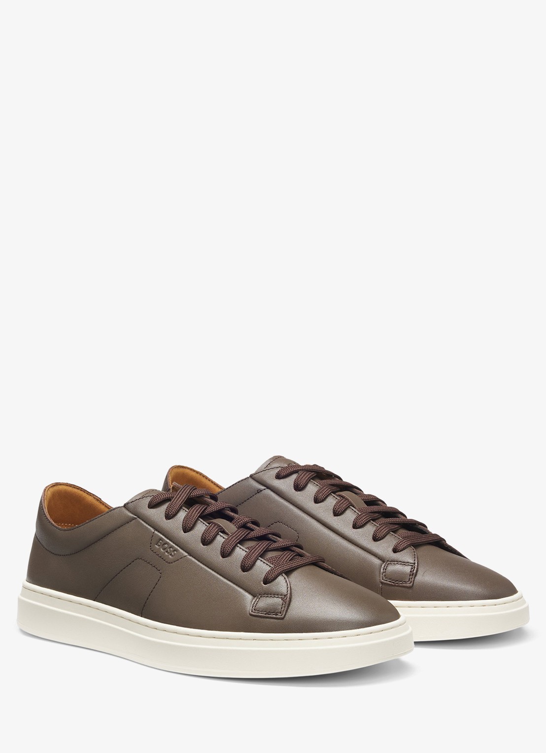 BOSS Sneaker van leer met logo  - voorkant 2 donkerbruin