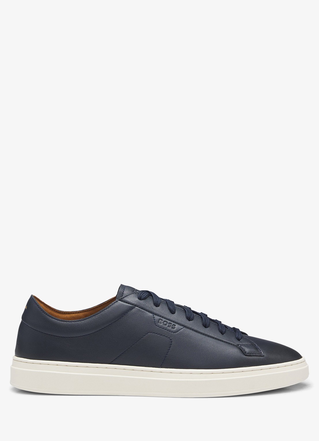 BOSS Sneaker van leer met logo  - voorkant donkerblauw