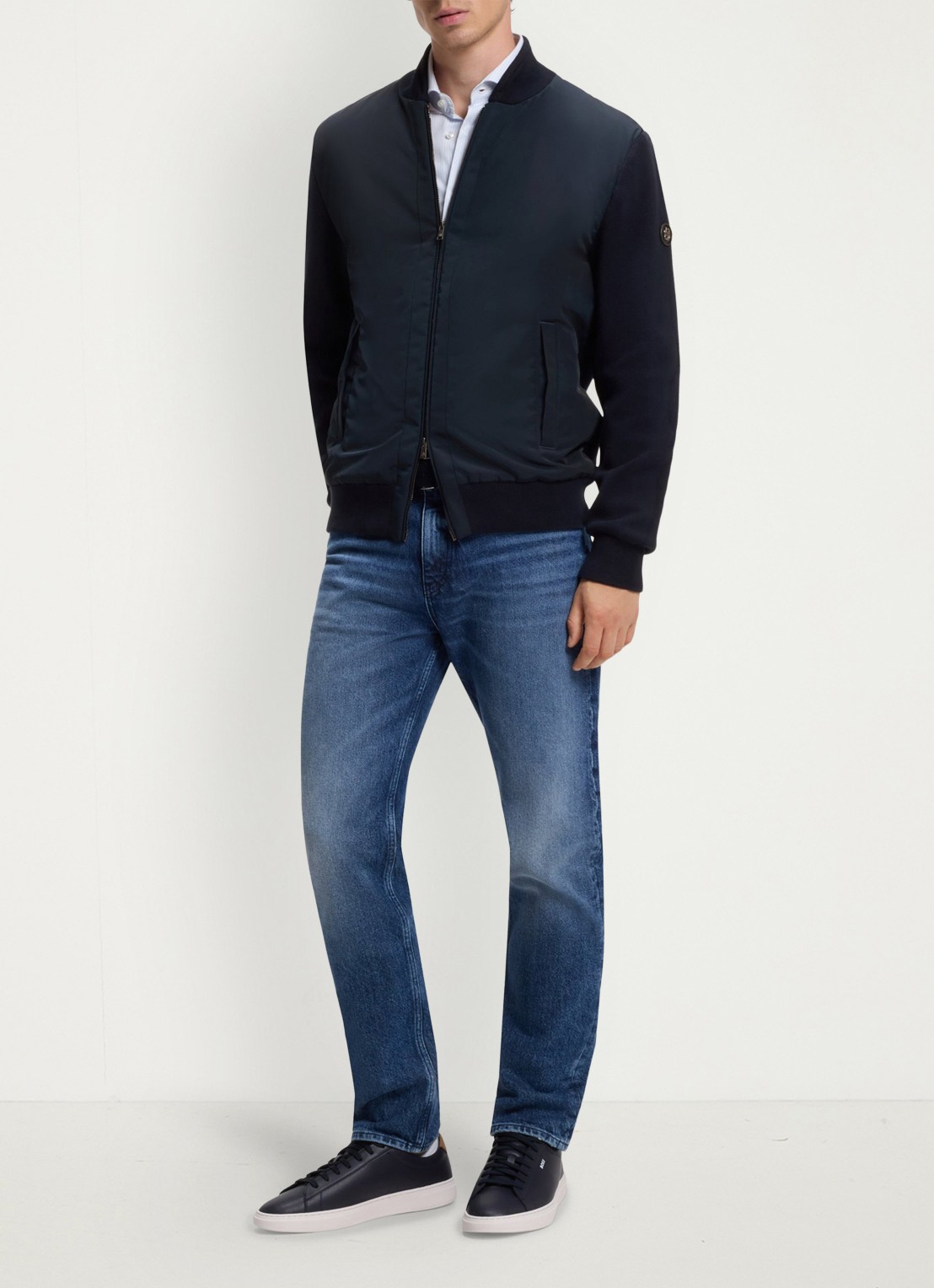 BOSS Sneaker van leer - voorkant 2 donkerblauw