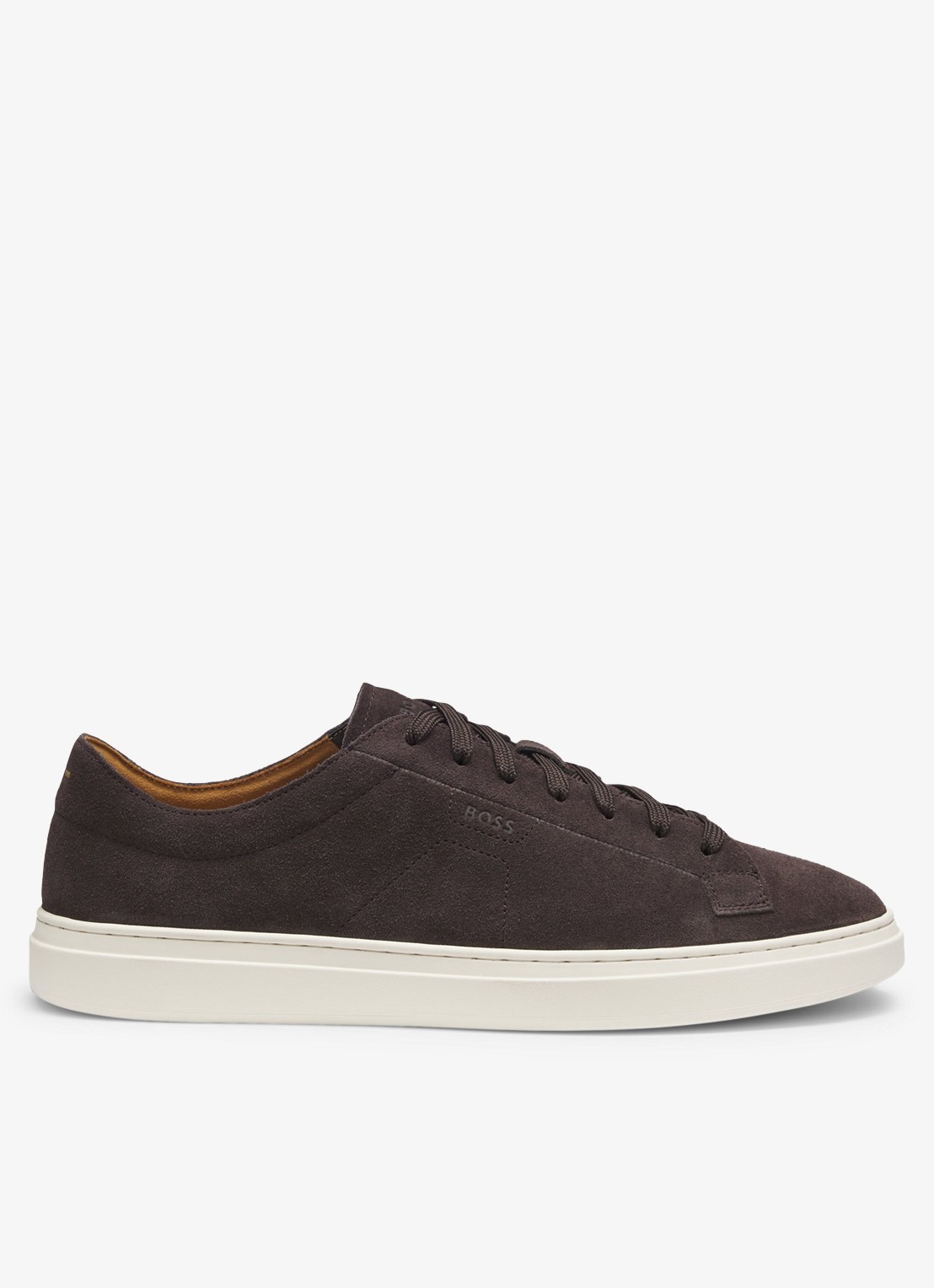 BOSS Sneaker van suède met logo  - voorkant donkerbruin