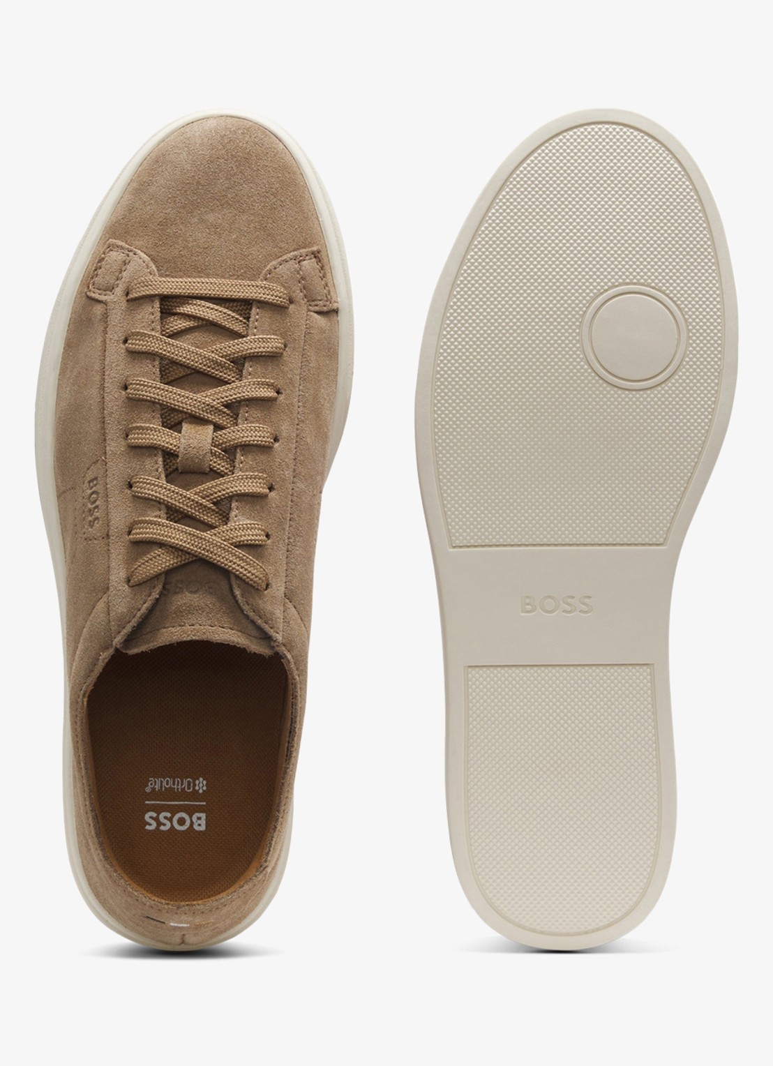 BOSS Sneaker van suède met logo  - detail 3 donkerbeige