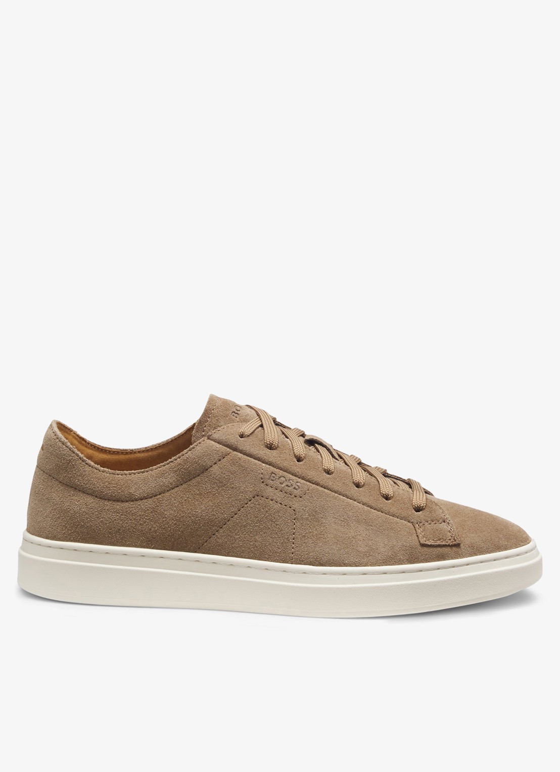BOSS Sneaker van suède met logo  - voorkant donkerbeige
