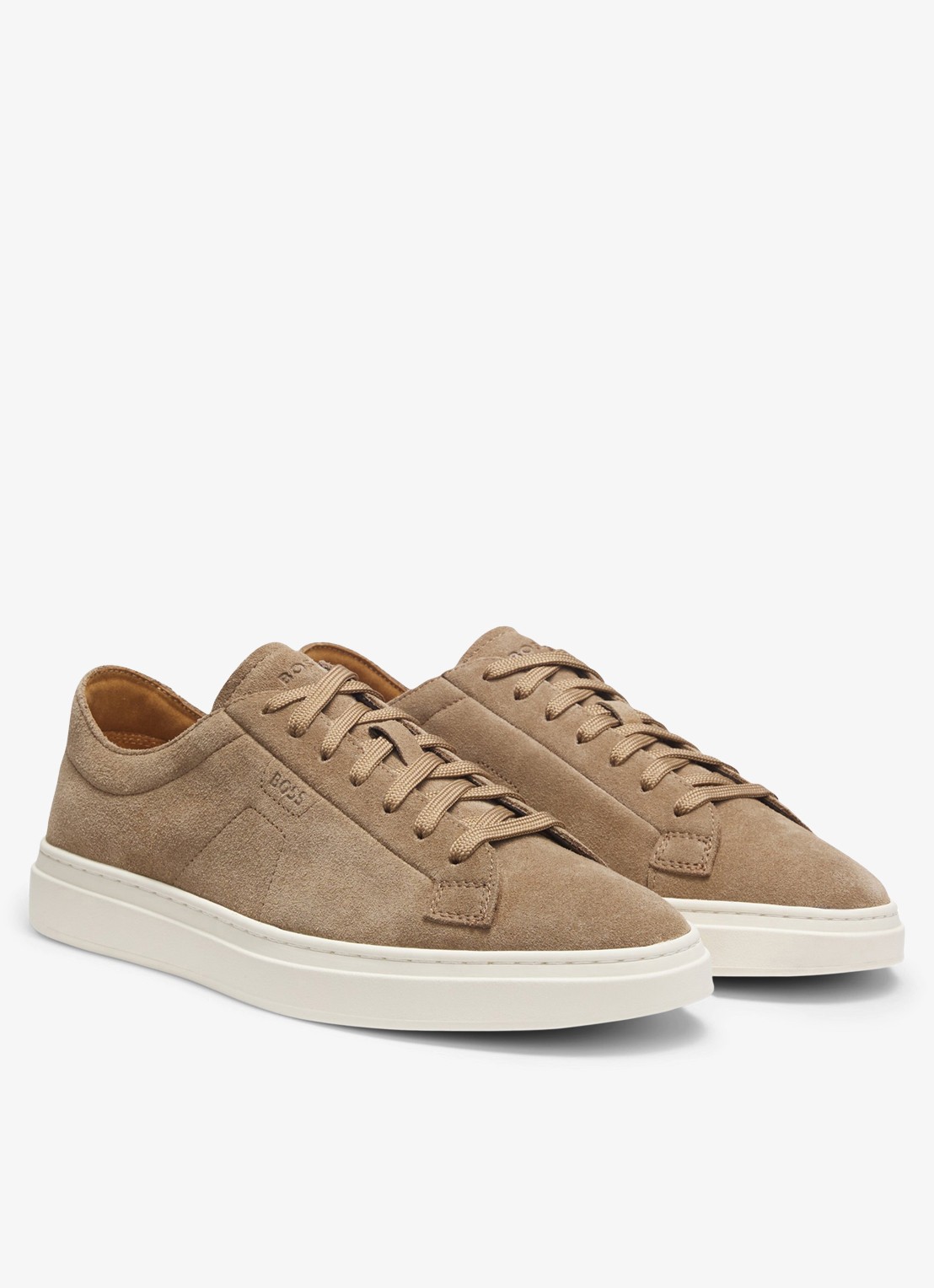BOSS Sneaker van suède met logo  - voorkant 2 donkerbeige