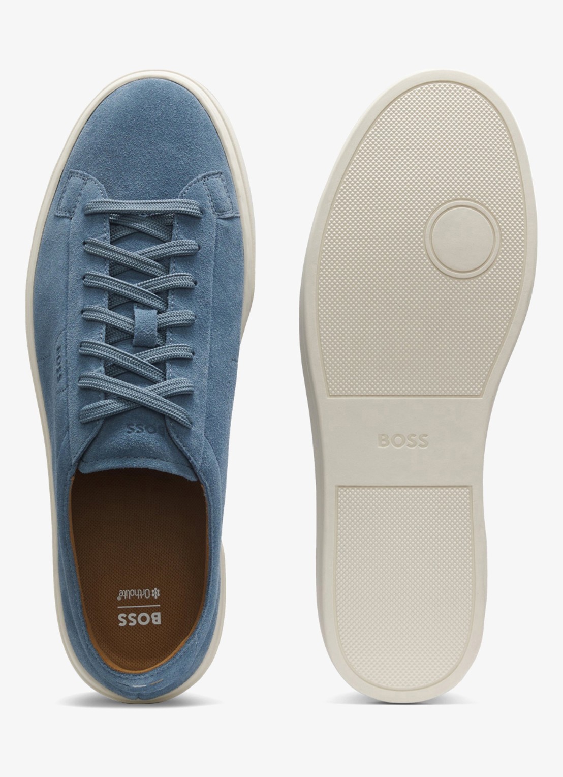 BOSS Sneaker van suède met logo  - detail 4 donkerblauw