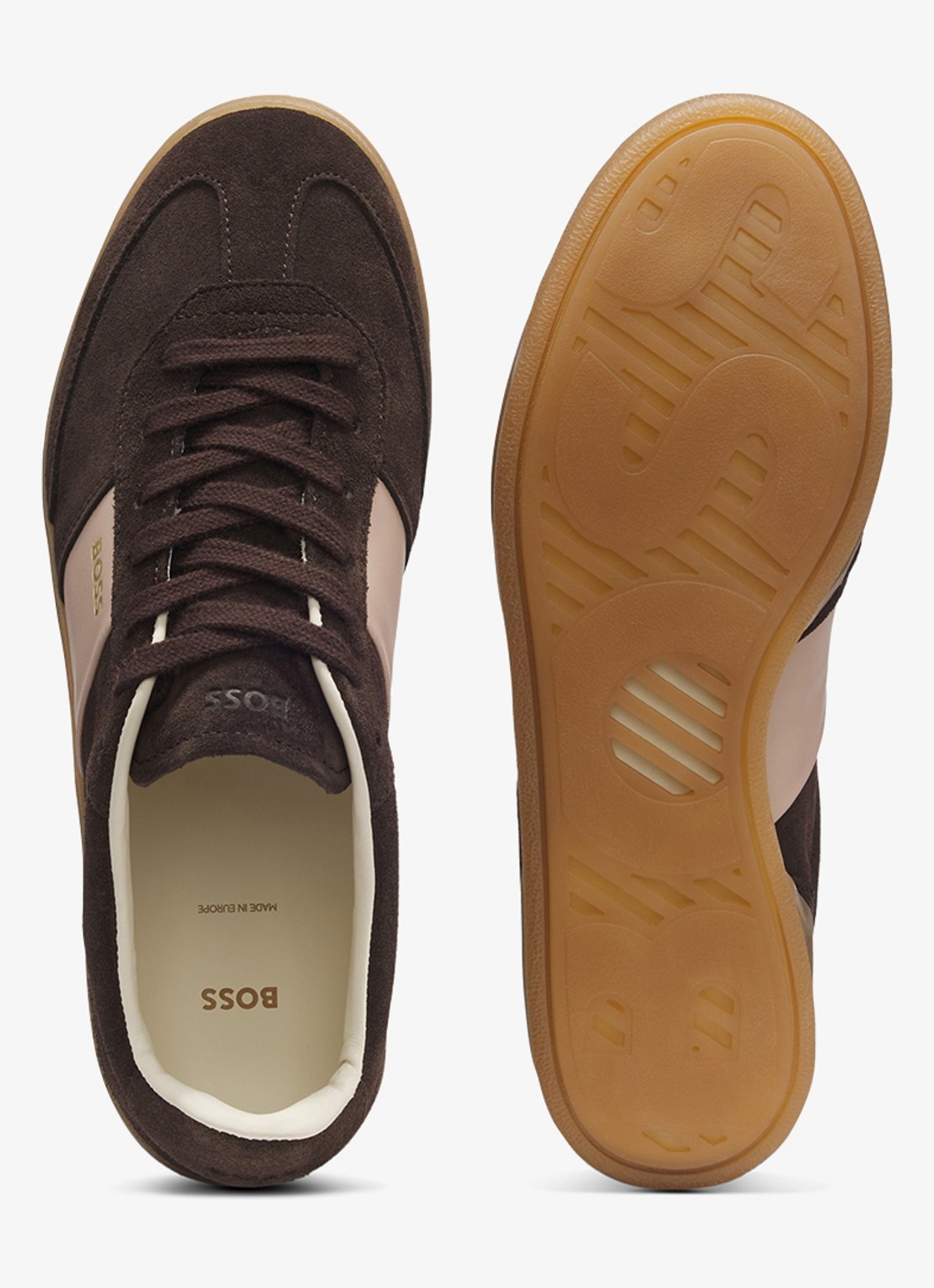 BOSS Sneaker van suède - achterkant donkerbruin