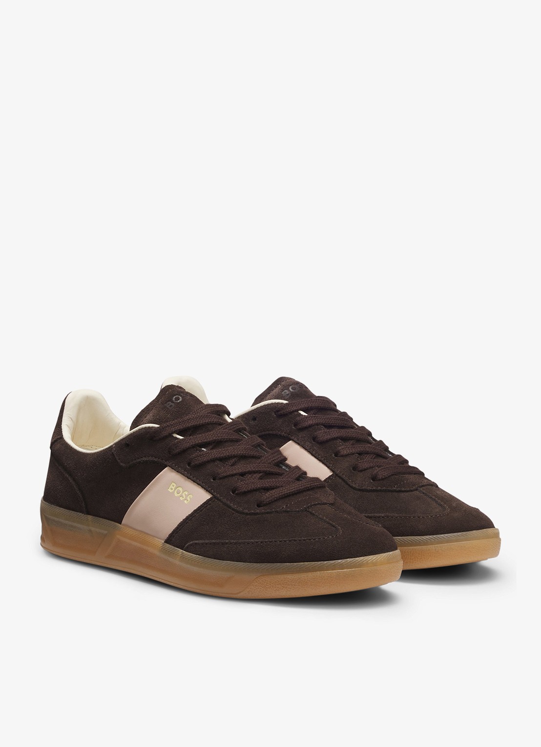 BOSS Sneaker van suède - voorkant 4 donkerbruin