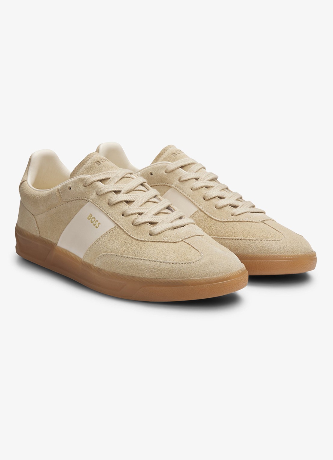 BOSS Sneaker van suède - voorkant 2 beige