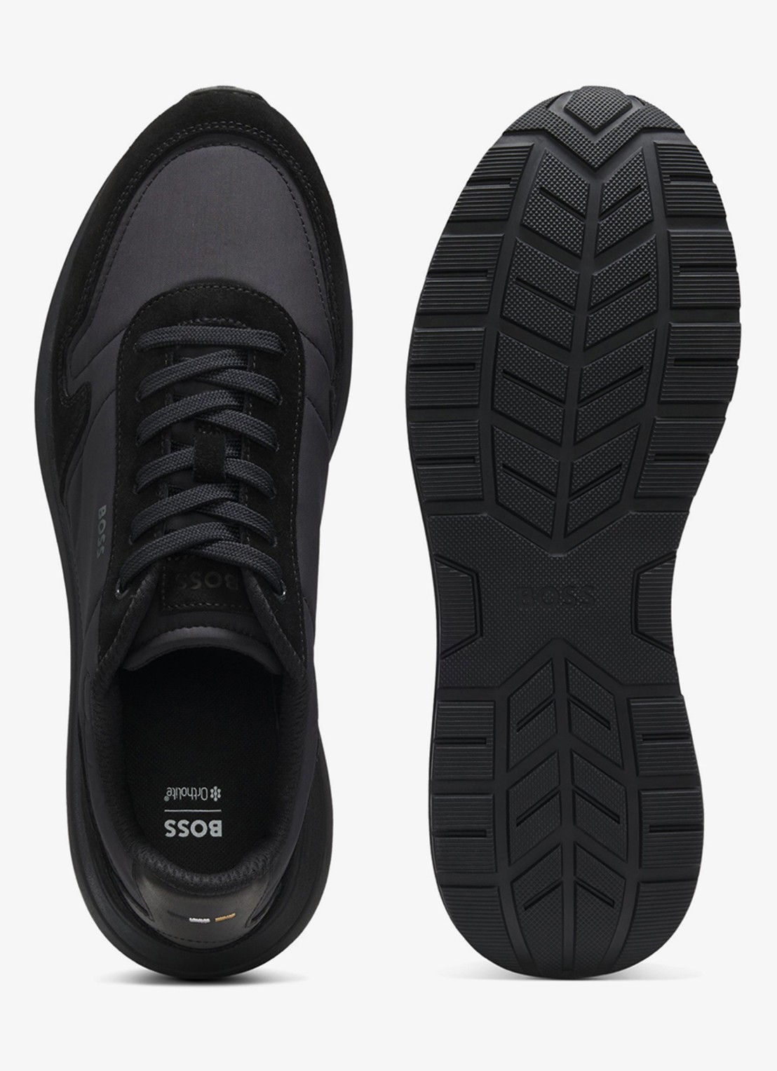BOSS Sneakers met details van suède - achterkant zwart