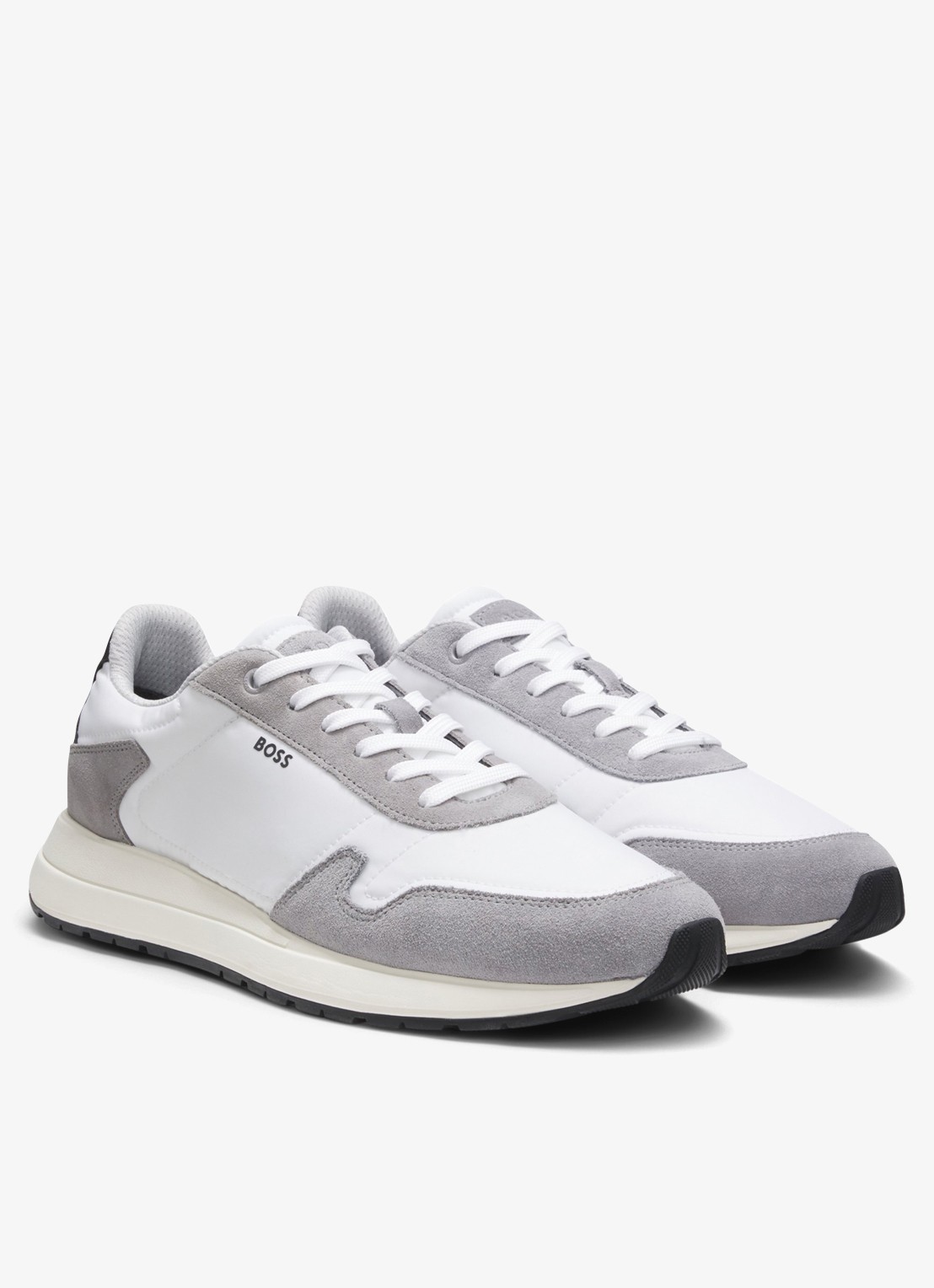 BOSS Sneakers met details van suède - detail wit