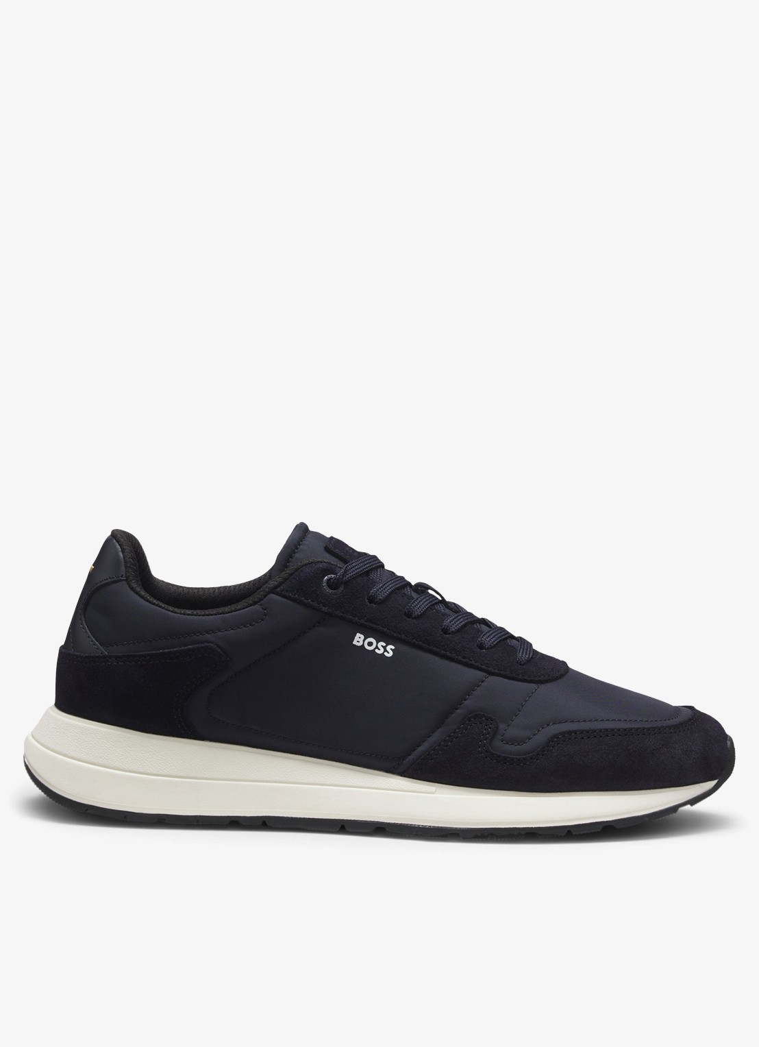 BOSS Sneakers met details van suède - voorkant donkerblauw