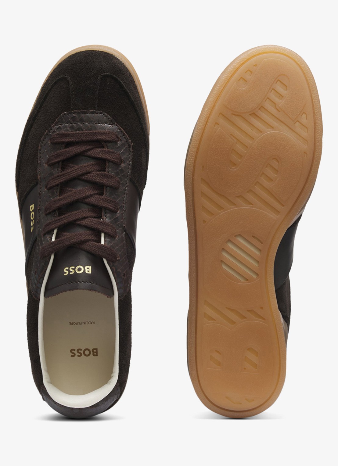 BOSS Sneakers van suède met leer details - detail 4 donkerbruin